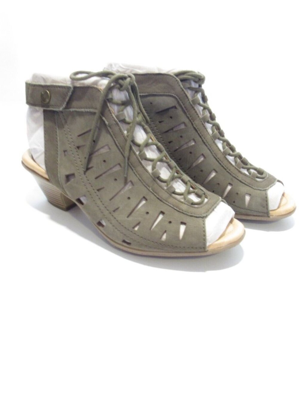 Earth Nubuck Leather Lace-Up Sandals Kristen 7 M Dark Olive NIB